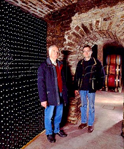Michel Lafarge and his son Frdric in their cellars   at Volnay Cte dOr France   Cte de Beaune