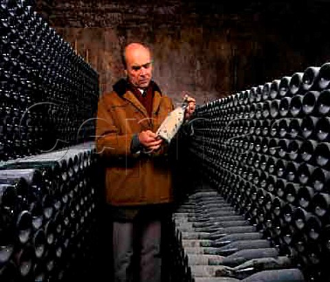 Aubert de Villaine in the bottle ageing cellar at   Domaine de la RomaneConti   VosneRomane Cte dOr France