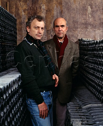 Henri Roch and Aubert de Villaine in the bottle ageing cellar of Domaine de la RomaneConti VosneRomane Cte dOr France