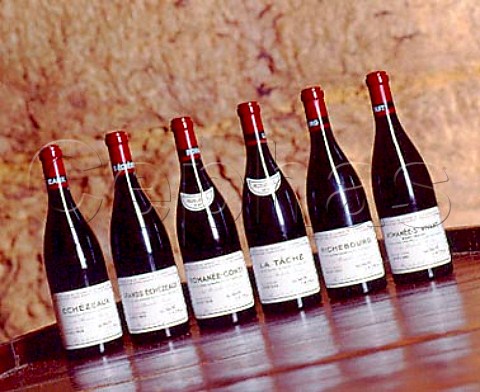 Bottle of the 1995 vintage of each of   the six Grand Cru red wines of   Domaine de la RomaneConti   VosneRomane Cte dOr France