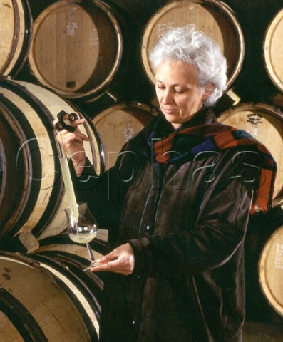Not available for use AnneClaude Leflaive checks on the progress of her wines in barrel  Domaine Leflaive PulignyMontrachet Cte dOr France             