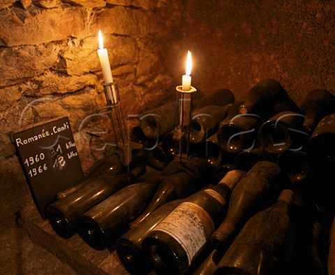 Bottles of 1960 and 1966 RomaneConti in the wine   library of Domaine de la RomaneConti   VosneRomane Cte dOr France