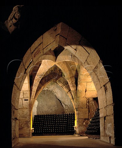 Pupitres in the remains of the 13thcentury crypt of   SaintNiaise Abbey which form part   of the cellars of Champagne Taittinger  Reims Marne France