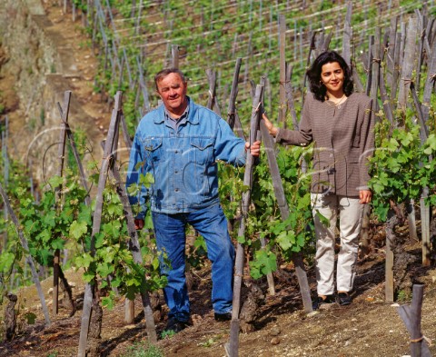 Georges Vernay with his daughter Christine in their Viognier vines on the Coteau de Vernon from which are made their top wine   Condrieu Rhne France