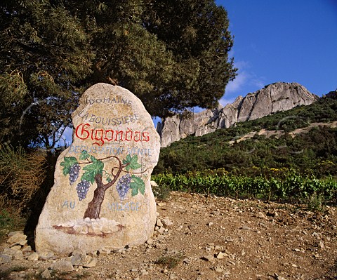Domaine la Bouissire markerstone below the   Dentelles de Montmirail Gigondas Vaucluse France    AC Gigondas