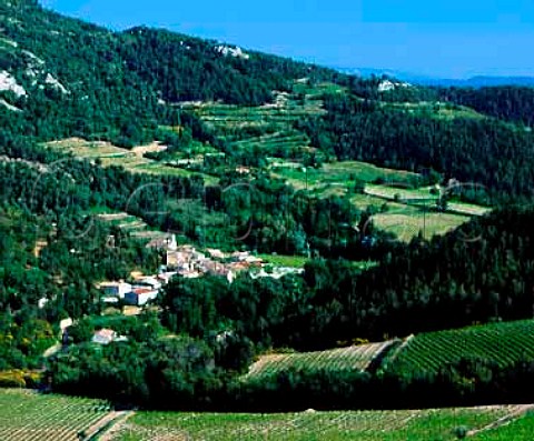 View from the slopes of the  Dentelles de Montmirail down to the   village of Lafare Vaucluse France    ACs Muscat de BeaumesdeVenise   Ctes du RhneVillages