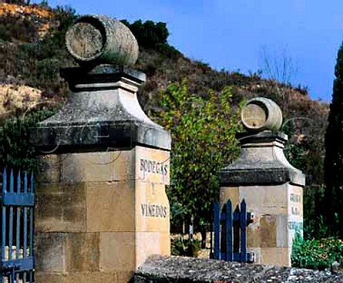 Pillars at entrance to the Remelluri estate  Labastida Alava Spain  Rioja Alavesa