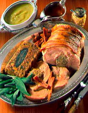 Stuffed roast pork with vegetable terrine