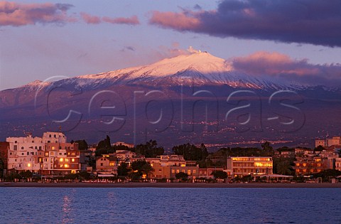Town of Giardini Naxos with   Mount Etna beyond Sicily