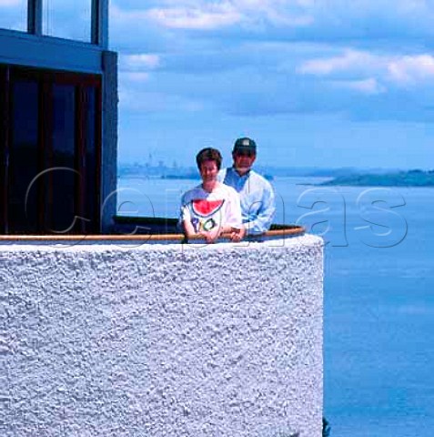 Tony and Claudia Forsyth on the restaurant terrace   of Te Whau Vineyard Waiheke Island New Zealand