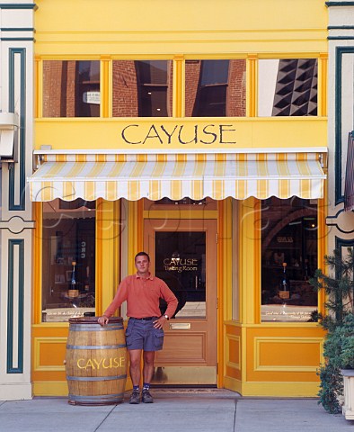 Christophe Baron of Cayuse Vineyards outside   his tasting room in Main Street Walla Walla  Washington USA
