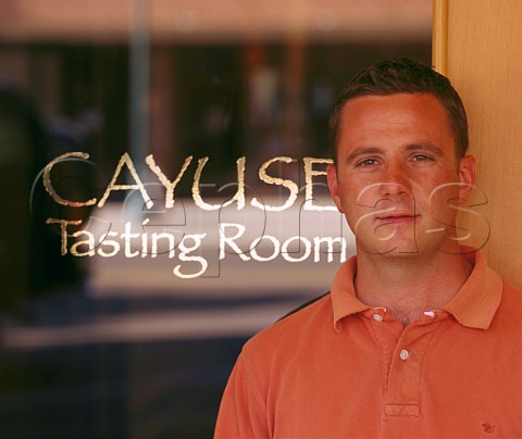 Christophe Baron of Cayuse Vineyards at the entrance   to his tasting room in Main Street   Walla Walla Washington USA