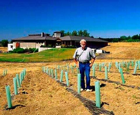 David Adelsheim in a newlyplanted Pinot Noir   vineyard by his winery Newberg Oregon USA  Willamette Valley AVA