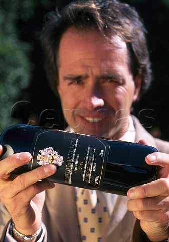 Paolo Bianchini with a bottle of Vigna di Pianrosso of Ciacci Piccolomini   dAragona   Montalcino Tuscany Italy   Brunello di Montalcino