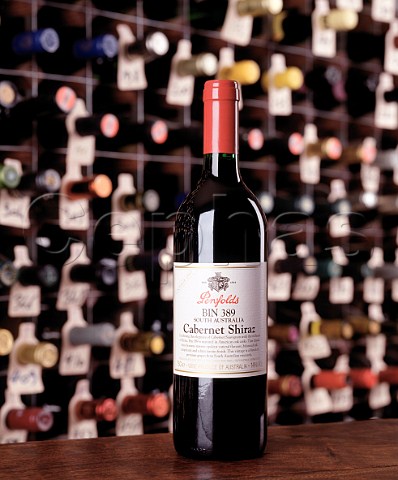 Bottle of 1997 Penfolds Bin 389 Cabernet Shiraz   in the wine cellar of the Hotel du Vin Bristol