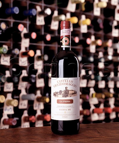 Bottle of 1997 Castello Vicchiomaggio Chianti   Classico in the wine cellar of the Hotel du Vin   Bristol