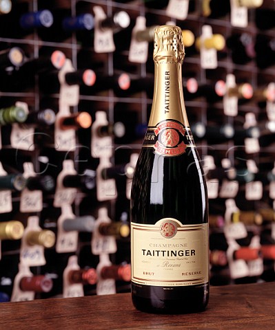 Bottle of Taittinger Champagne   in the wine cellar of the Hotel du Vin Bristol
