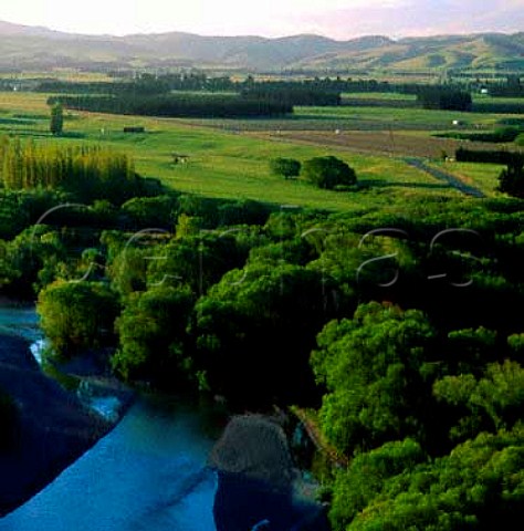 View over the Waipara River to vineyard of   Mount Cass Waipara New Zealand   Waipara