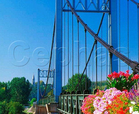Suspension bridge over the River Loire at   Les Rosiers between Saumur and Angers   MaineetLoire France