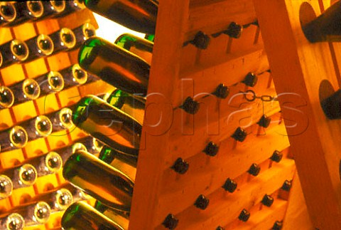 Cap Classique sparkling wine in pupitres   in cellars of Morgenhof Estate   Stellenbosch South Africa