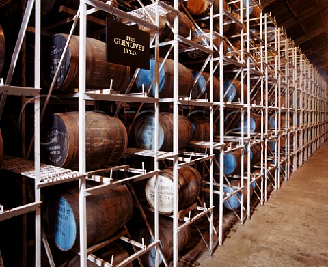 Casks of 18 yearold whisky maturing in a warehouse of the Glenlivet distillery Ballindalloch Banffshire Scotland   Speyside