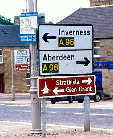 Road signs indicating the Whisky Trail at Keith   Banffshire Scotland    Speyside