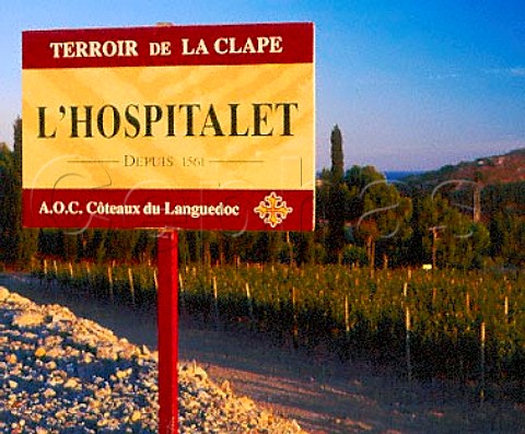 Sign at entrance to Domaine de lHospitalet   near NarbonnePlage Aude France      Coteaux du Languedoc la Clape