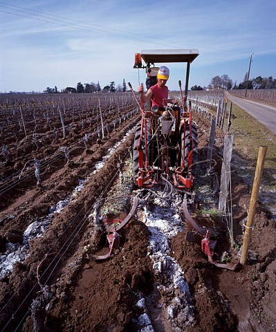 Winter ploughing in vineyard of Chteau La   Dominique Stmilion Gironde France