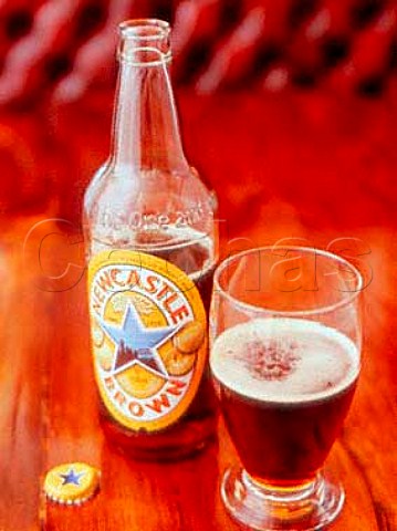 Bottle and glass of Newcastle Brown Ale