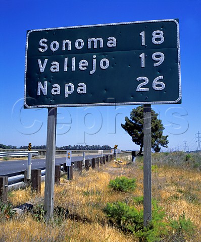 Road sign for Napa Sonoma and Vallejo California