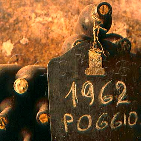 Bottles of 1962 Il Poggio Riserva in the cellars   of Monsanto Barberino Val dElsa Tuscany Italy    Chianti Classico