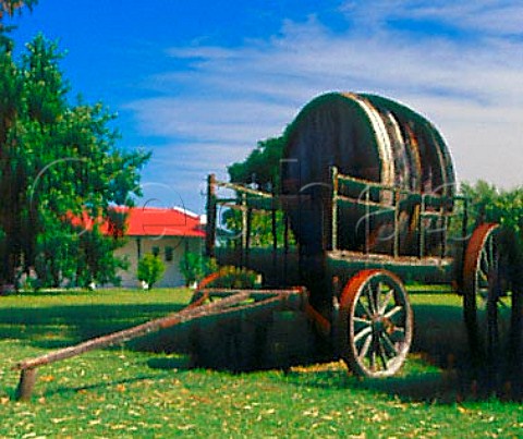 Old cart with barrel in the grounds of Juanico   Canelones Uruguay