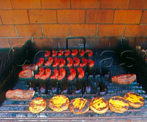Sausages and aubergines on the Asado barbeque  Argentina