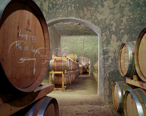 Old concrete wine vats now used as a barrel cellar  in the Alta Vista winery Vistalba Mendoza province Argentina  Lujan de Cuyo