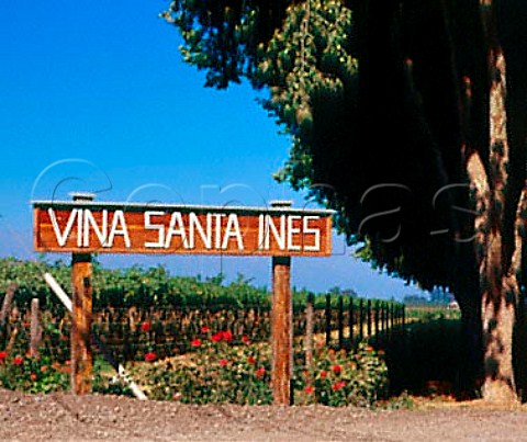 Sign by vineyard of Via Santa Ins   Isla de Maipo Chile      Maipo