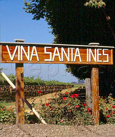 Sign by vineyard of Via Santa Ins   Isla de Maipo Chile      Maipo
