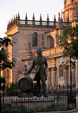 Statue of Manuel Maria Gonzalez Angel   next to the cathedral in Jerez   Andaluca Spain   Sherry
