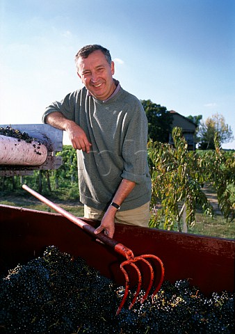 Jacques Thienpont with harvested Merlot   grapes at Chteau Le Pin Pomerol   Gironde France  Pomerol  Bordeaux