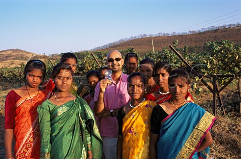 Rajeev Samant owner of Sula Vineyards   with some of his workers   Nasik Maharashtra province India