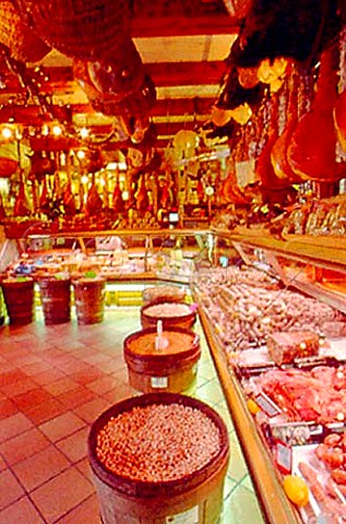Interior of Fratelli Ansuini famous  pork butcher shop in Nrcia Umbria  Italy