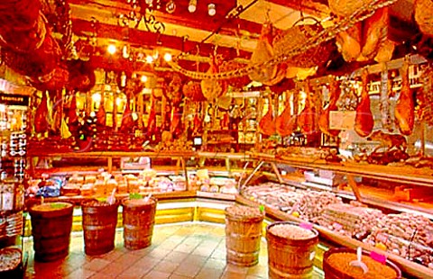 Interior of Fratelli Ansuini famous  pork butcher shop in Nrcia Umbria  Italy