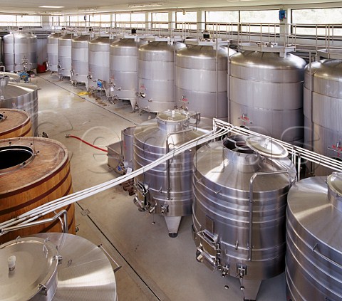 Stainless steel fermenting tanks in the cuverie of   Ornellaia Bolgheri Tuscany Italy     Bolgheri