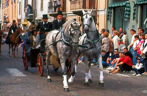 Horsedrawn carriage in the annual   autumn Wine and Food parade   Asti Piemonte Italy
