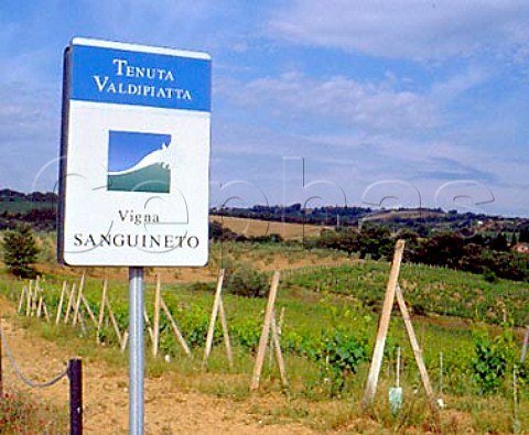 Sign for Vigna Sanguineto of Tenuta Valdipiatta  near Montepulciano Tuscany Italy     Vino Nobile di Montepulciano