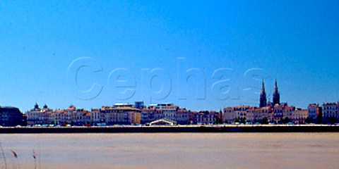 Quai des Chartrons and StLouis church viewed from across the Garonne river   Bordeaux Gironde France