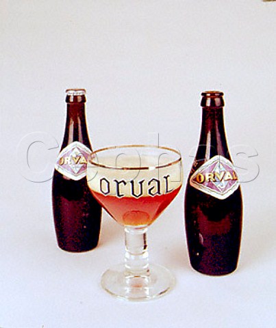 Bottles and glass of Orval Trappist ale   Florenville Belgium