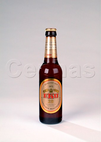 Bottle and glass of Eku 28 beer Kulmbach Germany