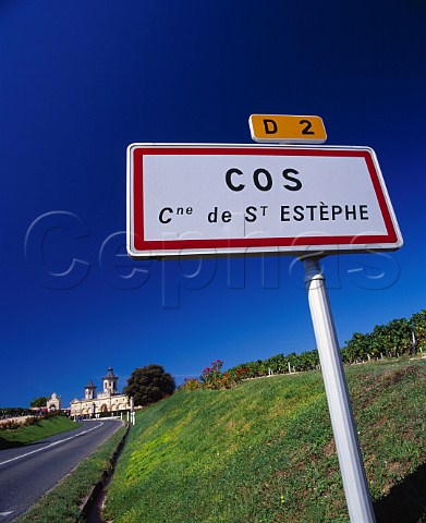 Sign for Cos on the D2 road at   Chteau Cos dEstournel StEstphe Gironde   France   Mdoc  Bordeaux