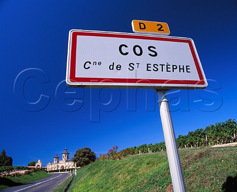 Sign for Cos on the D2 road at   Chteau Cos dEstournel StEstphe Gironde   France   Mdoc  Bordeaux