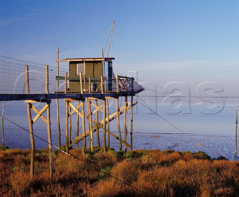 Fishing hut carrelet on the Gironde estuary near StChristolyMdoc Gironde France